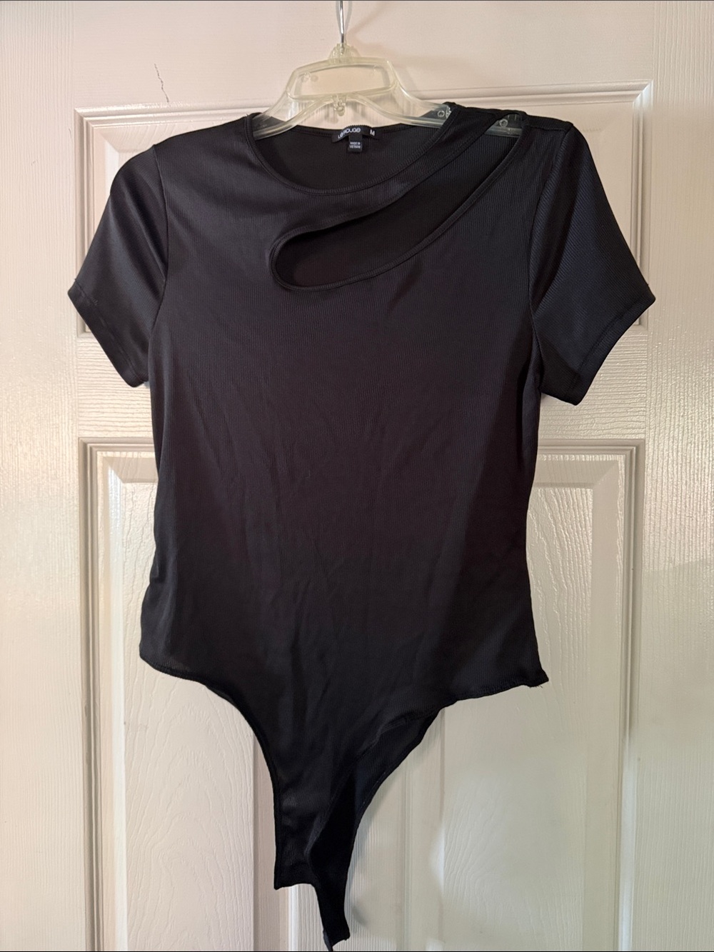 Black Asymmetrical Cutout Short-Sleeve Bodysuit